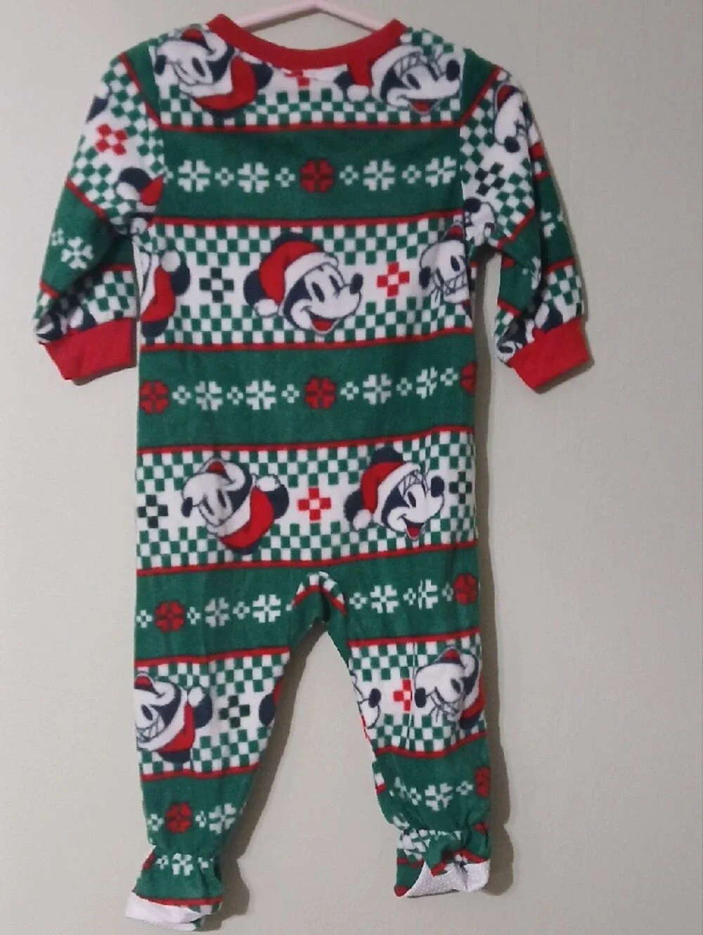 Disney Green and Red Mickey Holiday Footed One-Piece 12 MONTHS